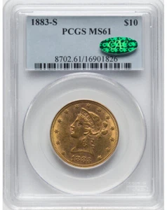 1883-S $10 Liberty Head Eagle PCGS MS61, (CAC) - Picture 1 of 2