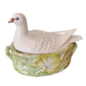 Vintage Taubenblatt Nest Terrinen italienische Keramik weiß sommergrün - Bild 1 von 8