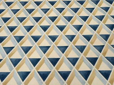 Lee Jofa Lattice Linen Print Fabric- Cannes Print / Sky Blue REMNANT 37" x 66" - Image 1 of 3