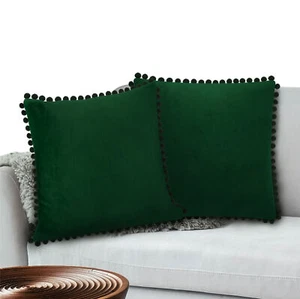 Throw Pillow Covers Set of 2 Sofa Decor Soft Velvet Cushion Cases Zipper Pom Pom - Picture 1 of 122