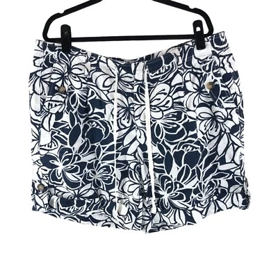 Liz Claiborne Womens Floral Print Sloane Shorts Linen Cotton Blend Navy Blue 18W Foto 1 de 4