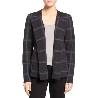  NUEVO CON ETIQUETAS $298 EILEEN FISHER L Gris Ventana Cuadros Fieltro Merino Suéter Chaqueta Foto 1 de 4