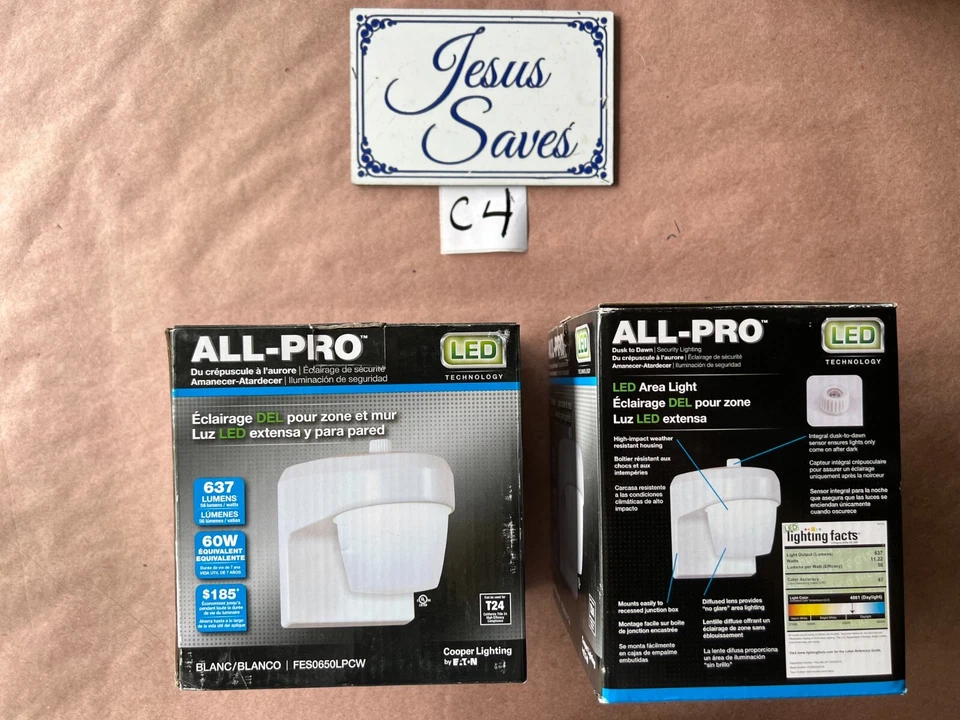 2- All-Pro White  Fes0650lpcw  Dusk to Dawn Photocell Led Security Porch Light - Image 1 of 1