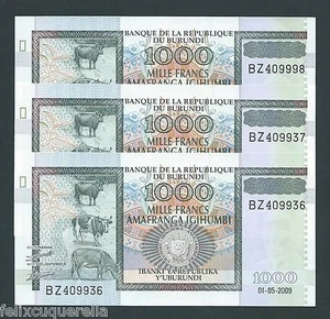 F.C. BURUNDI , LOTE 3 UNIDADES 1000 FRANCOS 2009 , S/C ( UNC ) , P.46a . - Imagen 1 de 1