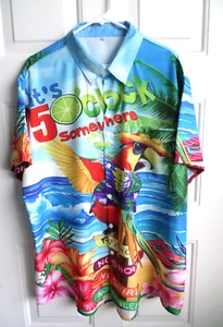 Herren It's Five O'Clock Somewhere Hemd Größe 3XL Papagei Blumen Strand Kreuzfahrt Kleidung - Bild 1 von 7