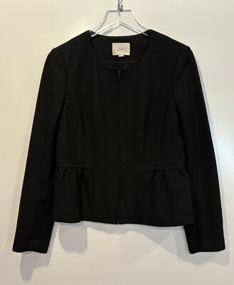 Chaqueta Blazer Ann Taylor Loft Mujer Negra Peplum Cremallera Carrera Talla 10 (B) Foto 1 de 4