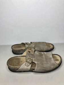 Ecco Taupe Leather Casual Open Slides Cork Wedge Sandals Women’s Sz 40EU/9.5M US - Picture 1 of 11