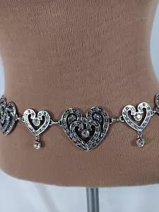 Vintage Heart Rhinestone Studded Women's Belt Exquisite Superb Condition - Picture 1 of 6