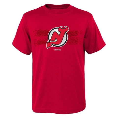NHL New Jersey Devils Boys Fractal Camo Short Sleeve Tee, Medium/(10-12), Red Cover
