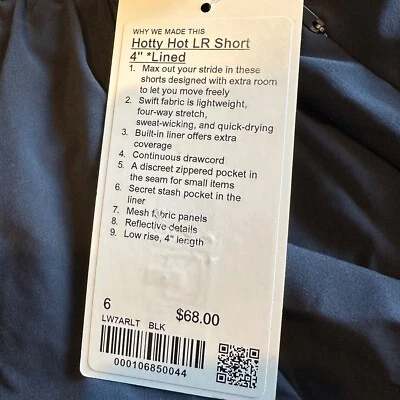 Nuevo Lululemon Hotty Hot tiro bajo LR corto negro 4" forrado talla 4, 6, 14 Foto 1 de 4