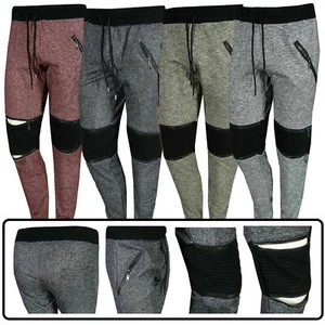 MOTO Sweatpants Jogger Mens Fleece Pants ZIP Open Knee Elastic 4 Pockets Active - Picture 1 of 11
