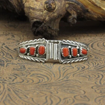 Correa de reloj coral oxidada de plata de ley para damas con bordes recortados Foto 1 de 4