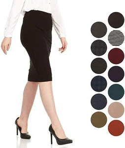 Junior Plus Size 1X - Ponti Midi Skirts for Women Knee Length w/ Wide Waist Band - Picture 1 of 5