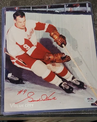 Gordie Howe 8x10 Norman James Glossy Photo. Color Match Red Ink! PSA DNA! WHITE - Image 1 of 4
