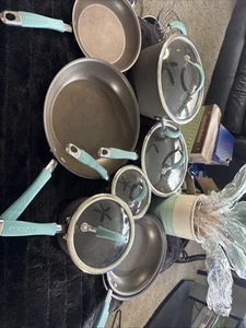 Rachael Ray Cucina Hard Anodized Nonstick Cookware Set, 21 Piece, Blue Handles - Picture 1 of 24