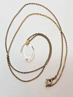 Colar pingente oval cristal facetado transparente corrente tom dourado joias minimalistas - Imagem 1 de 4
