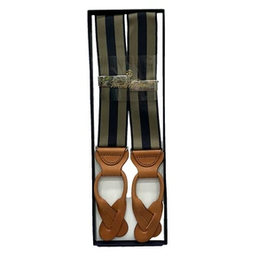 NEU Brooks Brothers Hosenträger Navy Hellbraun Streifen Nylon Leder verstellbar - Bild 1 von 6