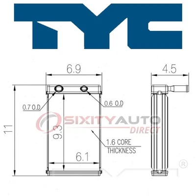 TYC HVAC Heater Core for 1966-1968 Chevrolet Caprice Heating Air hw - Изображение 1 из 4