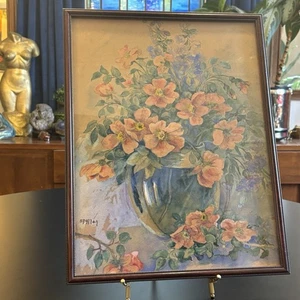 Vintage 1941 Original Aquarell Blumenstillleben signiert gerahmt Wandbild Gemälde - Bild 1 von 9
