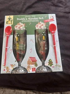 New 2023 Holiday Treat Elf Buddy's Ice Cream Sundae Glass Set Christmas - Picture 1 of 7