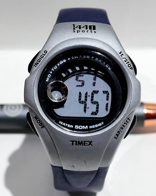 Timex 1440 Sports 2003 Watch 33mm Water Resistant 50M Navy Blue Band NEW Battery - Image 1 of 4