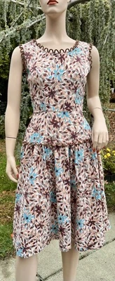 VINTAGE 1950's WHITE FLORAL PRINT SUN DRESS - Image 1 of 4