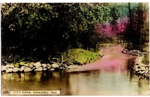 Kokomo, IN Indiana 1908 Tinted RPPC Postcard, City Park - Imagen 1 de 2