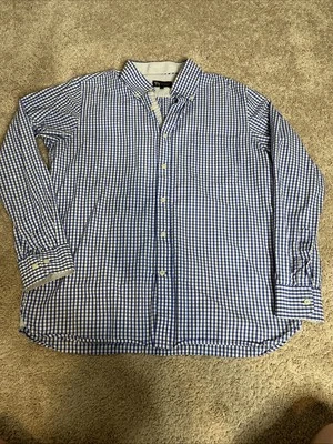 Camisa Hart Schaffner Marx Manga Larga Para Hombre Abotonada Blanca Azul Cuadros Grande Foto 1 de 4