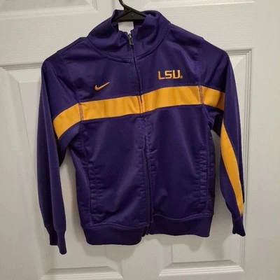 Jaqueta de atletismo Nike Youth pequena roxa dourada LSU Tigers zíper completo roupa ativa - Imagem 1 de 4