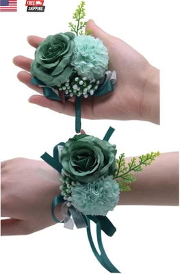 2Pc Rose Flower Wrist Corsage & Boutonniere Set, Silk Flower for Bride & Groom,  - Image 1 of 4