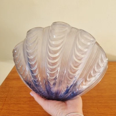 Vintage Art Deco Blue Glass Shell Shade Odeon Wall Light Lamp Original 1930's - Image 1 of 4