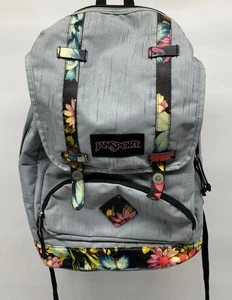 JanSport Floral Trim Gray Backpack with Multiple Pockets, Lap Top Pocket - Picture 1 of 13