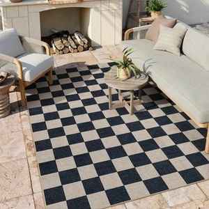 Checkered Easy Jute Carpet, Washable Area Rug 6x9 Neutral Outdoor Patio Rug, ... - Picture 1 of 8