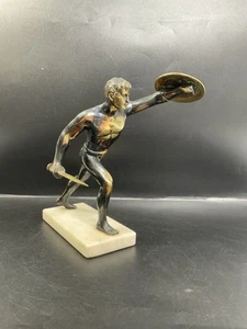 Vintage Bronze / Brass ? Roman Gladiator Warrior Statue Sculpture on Marble Base - Picture 1 of 20