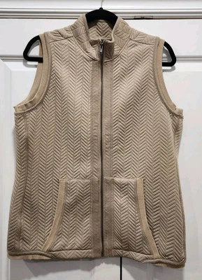 Baccini Women Vest Beige Khaki Tan Herringbone Weave Front Zipper Size Large - Image 1 of 4