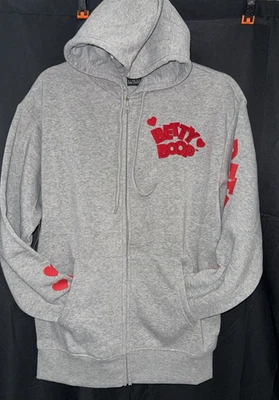 Y2K BETTY BOOP Sudadera con Capucha Cremallera Completa Gris MEDIANA NUEVA Foto 1 de 4