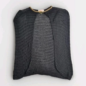 Sass & Bide Black Knit Cape Gold Chunky Tbar Chain Runaway Capelet Size M VGUC - Foto 1 di 9