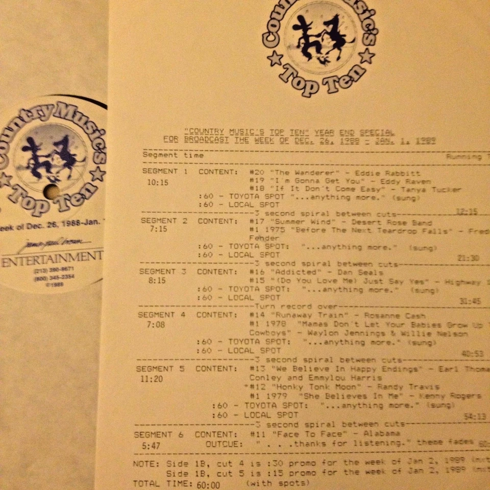 12/26/88 COUNTRY TOP 10 PRESENTS  TOP 20 OF 1988 YEAR END SPECIAL PT 1 #20-11 - Image 1 of 1