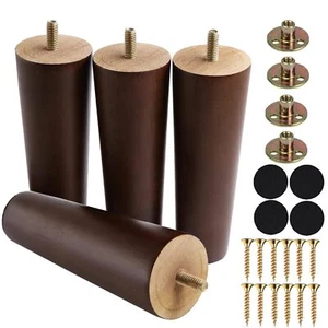 Set of 4 Round Solid Wood Furnitures Legs 6 Inch for Sofa Couch Armchair - Picture 1 of 8