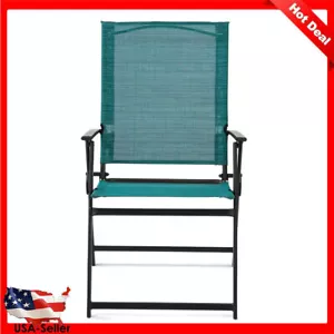 Back Folding Chair Set 2 Steel Sling Resist Corrosion Outdoor Deck Patio Porch - Picture 1 of 9
