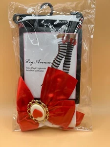Leg Avenue Stripe Thigh Highs with Satin Bow and Cameo Queen of Hearts One Size - Picture 1 of 3