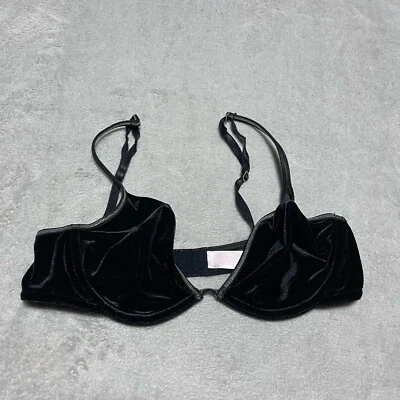 Винтажный женский бюстгальтер Victorias Secret 34C без подкладок на косточках черный бархатный изящный - Изображение 1 из 4