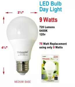 LED LIGHT BULB 9W Standard 75W Upgrade Table Wall Desk Lamp 720 Lumens 6400K - Picture 1 of 5