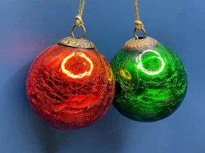 Kugel German Traditional Crackle Rot & Grün Glas Weihnachtsschmuck 2er Set - Bild 1 von 6