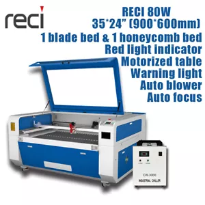 80W RECI W1 CO2 Laser Cutting Machine Engraver 35X24" Ruida Control Motorized Z - Picture 1 of 9