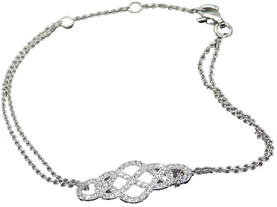 silver celtic love knot bracelet cz 925 sterling silver 7 inch adjustable new - Image 1 of 4