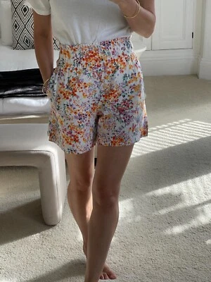 Pantalones Cortos H&M Rosa Naranja Blanco Estampado Lino XS Playa Vacaciones Festival de Cubrimiento Foto 1 de 3