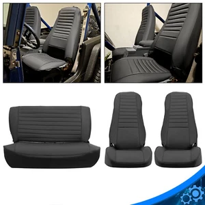 For 1976-86 Jeep CJ7 CJ8 NEW Black Front & Rear Seat Cover SET Synthetic Leather - Picture 1 of 19