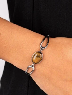 Fecho de fecho ajustável Paparazzi A Quarter Past Zen marrom olho de tigre pedra - Imagem 1 de 2