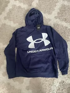 Under Armour Sweatshirt Hoodie Men's XLarge Long Sleeve Graphic Logo Navy - Picture 1 of 5